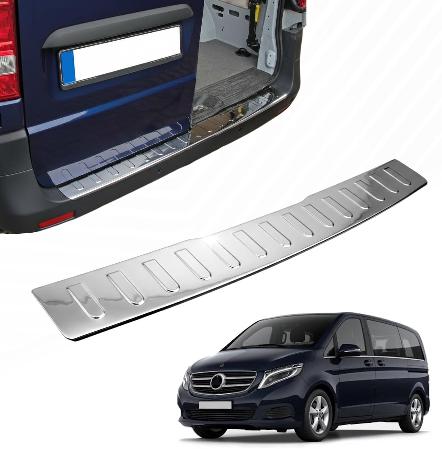 Protector Parachoques Trasero Compatible con Mercedes Vito Clase V | W447 | Desde 2014+ Acero Inoxidable Cromado Proteccion para Borde del Maletero De Carga