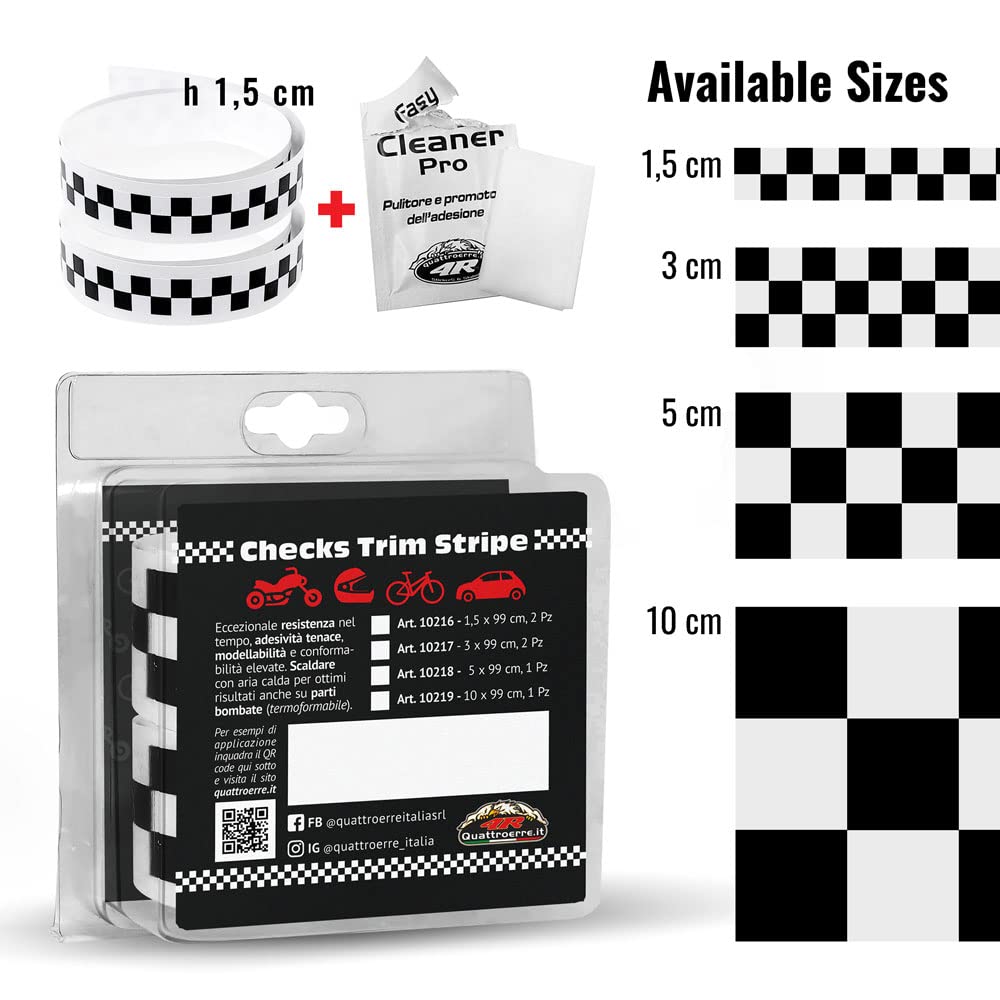 4R Quattroerre.it Checks Trim Stripe Strisce Adesive a Scacchi Bianco e Nero 2 PCS 1,5 x 99 cm