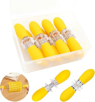 16Pcs/8 Pairs Yellow Corn Holders,PEOUWNES Stainless Steel Corn Cob Holders Corn on The Cob Skewers, Corn on The Grill, Interlocking Design Corn Skewers Forks for Home Cooking BBQ Parties Camping
