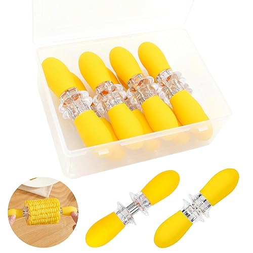 16Pcs/8 Pairs Yellow Corn Holders,PEOUWNES Stainless Steel Corn Cob Holders