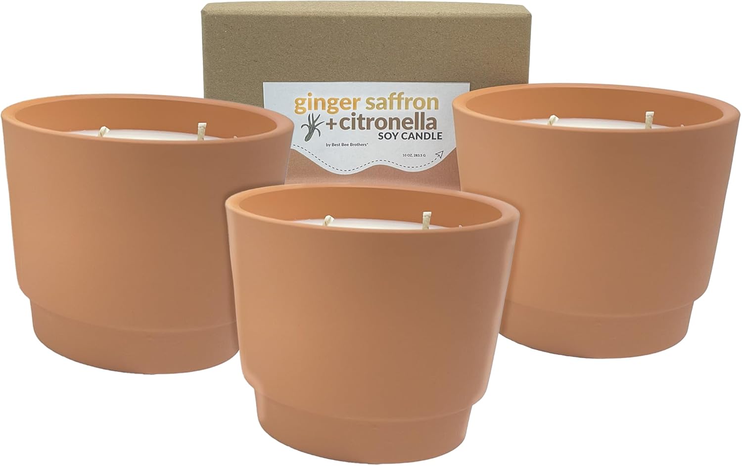 Best Bee Brothers, Citronella Soy Candle – Hand-Poured, Ginger + Saffron, Citronella, 10 oz 3-Pack