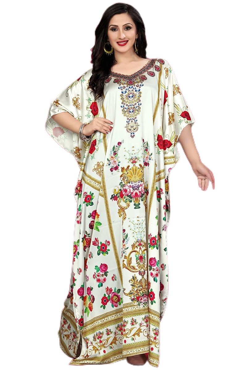 Design Studio White Satin Printed Casual Wear Kaftan Kurti & Hidden Adjustable Belt Free Size [M-5XL]-image-12