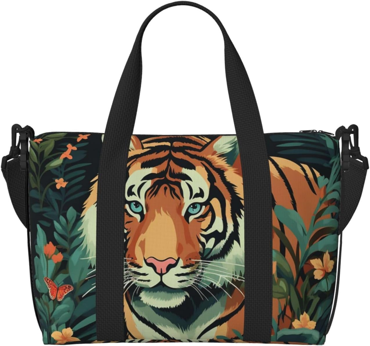 Travel Duffel Bag for Women Men Weekender Bags Sports Gym Bag Butterfly and tiger Travel Bag Carry on Overnight Bag Waterproof Luggage Bag with Shoulder Strap