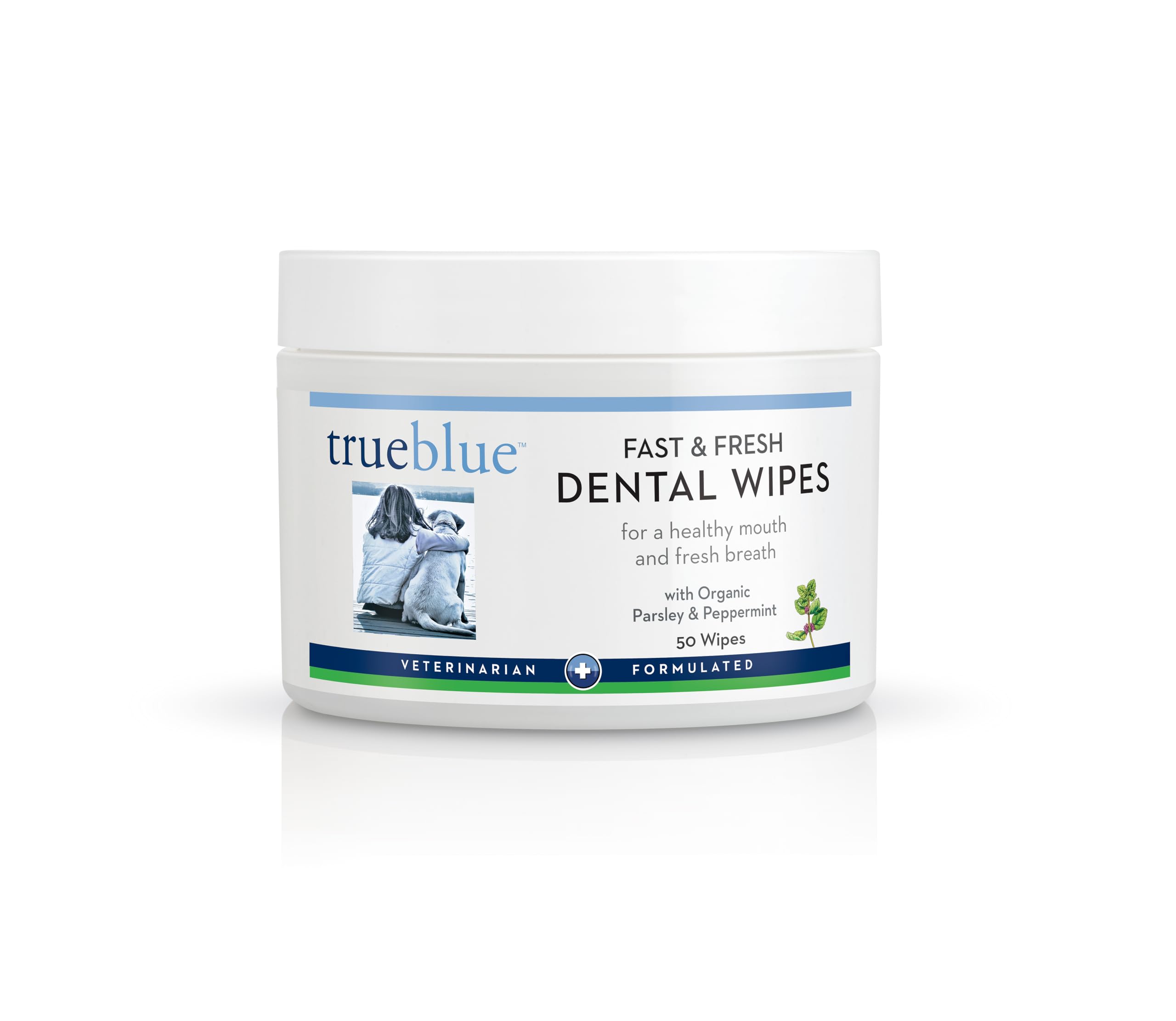 TrueBlue Parsley & Peppermint Fast and Fresh Dog Dental Wipes – Pre-Moistened Teeth Cleaning Pads - Non-Toxic, All-Natural Tooth Cleansing– 50 Count