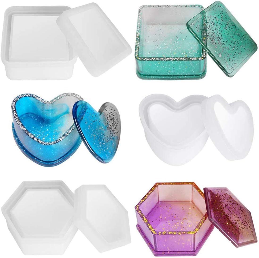 MAKINGTEC Resin Moulds,Outivity 3 Pack Resin Mold with Square Epoxy Resin Moulds,Rhombus Silicone Resin Molds and Round Casting Moulds for DIY