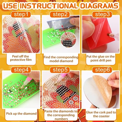 UPINS-8Pcs-Fall-Thanksgiving-Diamond-Art-Painting-Art-Coasters-with-Holder-Diamond-Turkey-Art-Kits-for-Adults-Kids-Beginners-Diamond-Craft-Supplies UPINS 8Pcs Fall Thanksgiving Diamond Art Painting Art Coasters with Holder Diamond Turkey Art Kits for Adults Kids Beginners Diamond Craft Supplies