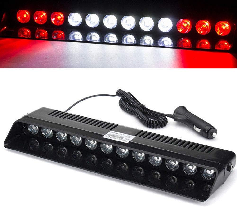 XTAUTO 12V Car Truck Emergency Strobe Flash Light Sucker Dashboard Interior Windshield Warning Light Bar Red White White Red