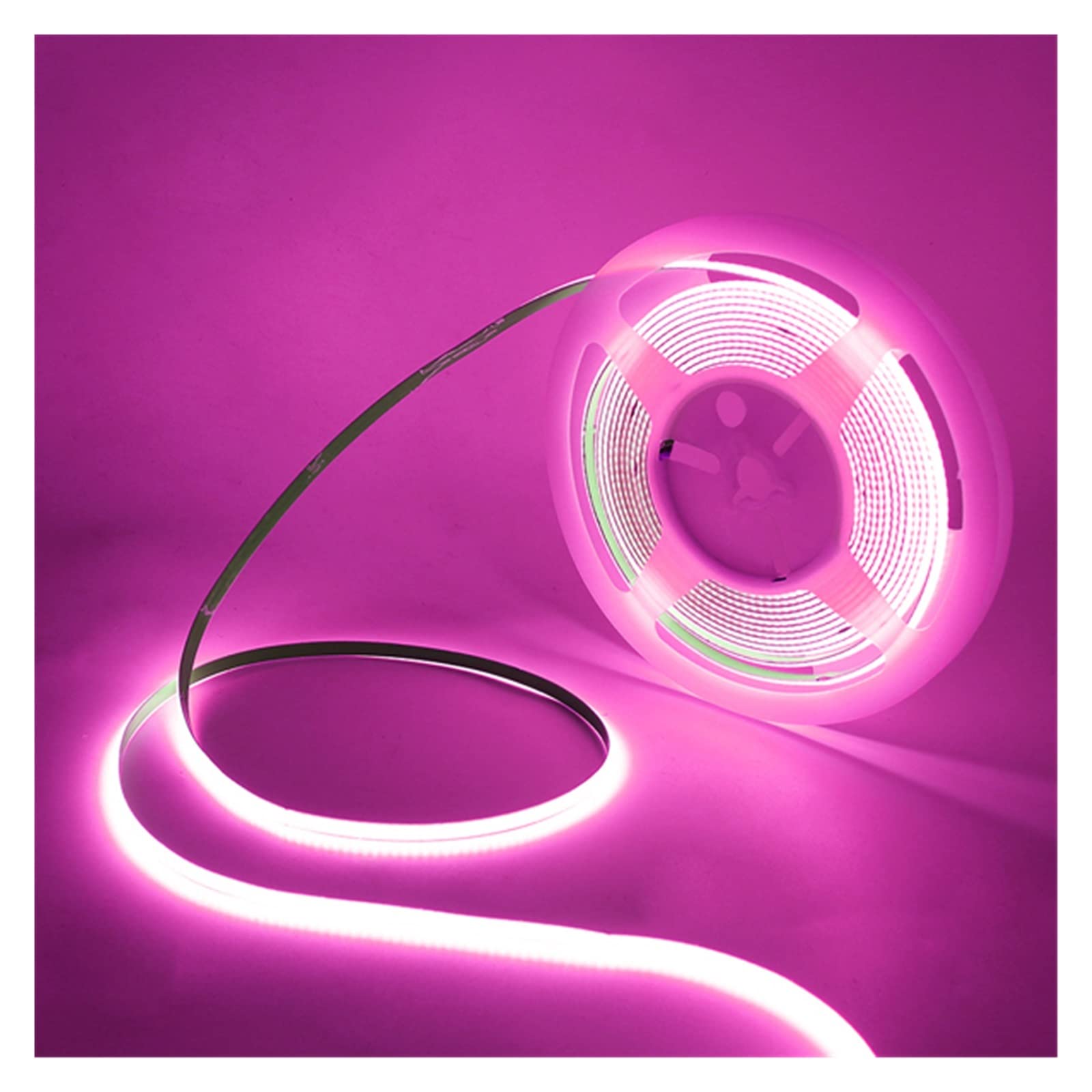 MANGAO 4mm Super Thin COB Led Strip Light 5m 12V 24V Flexible Tape Lights Liner Lighting For Room Wall Decor White Pink Orange 480LED/m (Color : Pink, Size : 5M_DC12V)