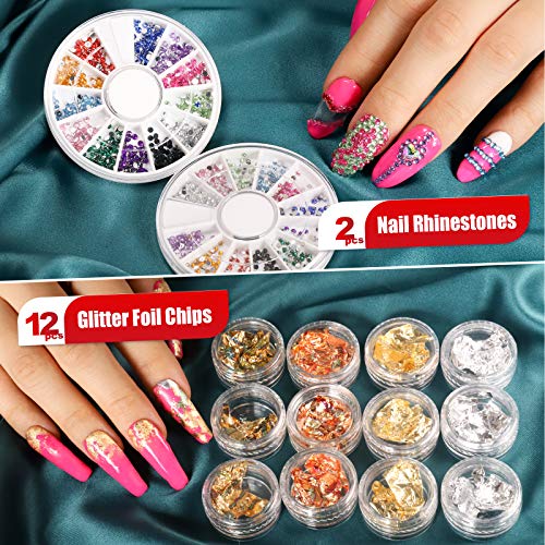 Nail Pen Designer, Teenitor Stamp Nail Art Tool With 15Pcs Nail Painting Brushes, Nail Dotting Tool, Nail Foil, Manicure Tape, Color Rhinestones For Nails-Black #TOP4