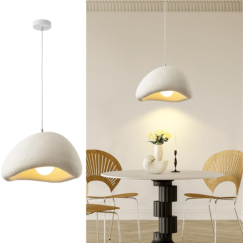 HEYUN Moderne Hanglamp Japanse Wabi-Sabi-stijl E27 Wit Creatieve Kroonluchter Eettafel Hanglamp Binnenverlichting Verstelbare Woondecoratie Voor Eetkamer Keukeneilandverlichting(A,60CM