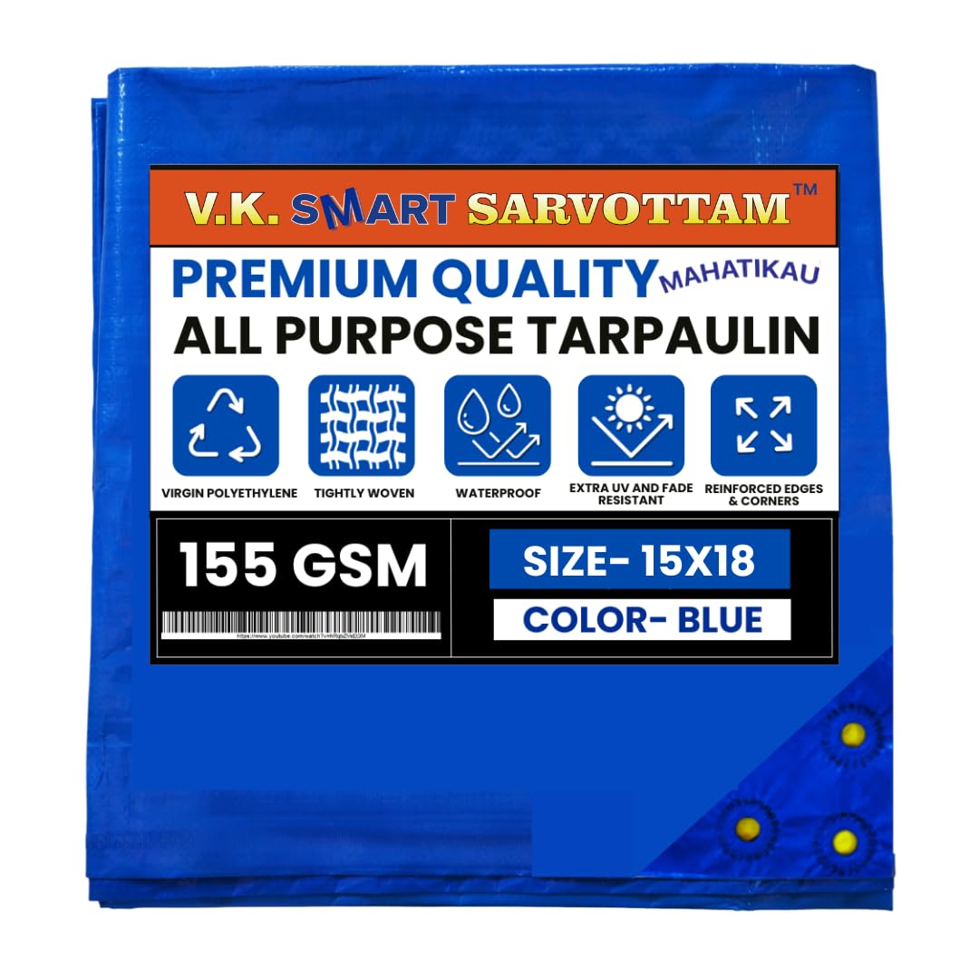 See full amazon price history chart for VK Smart Sarvottam Mahatikau Tirpal 155 GSM 18x15 Ft All Purpose Plastic Cover 100% Protection All Weather. UV Resistant, High-Density PE Fibers Reinforced Waterproof, High Tensile Strength Tarpaulin VK Smart Sarvottam Mahatikau Tirpal 155 GSM 18x15 Ft All Purpose Plastic Cover 100% Protection All Weather. UV Resistant, High-Density PE Fibers Reinforced Waterproof, High Tensile Strength Tarpaulin (B0D8ZV33PT) Amazon Price History, Amazon Price Tracker