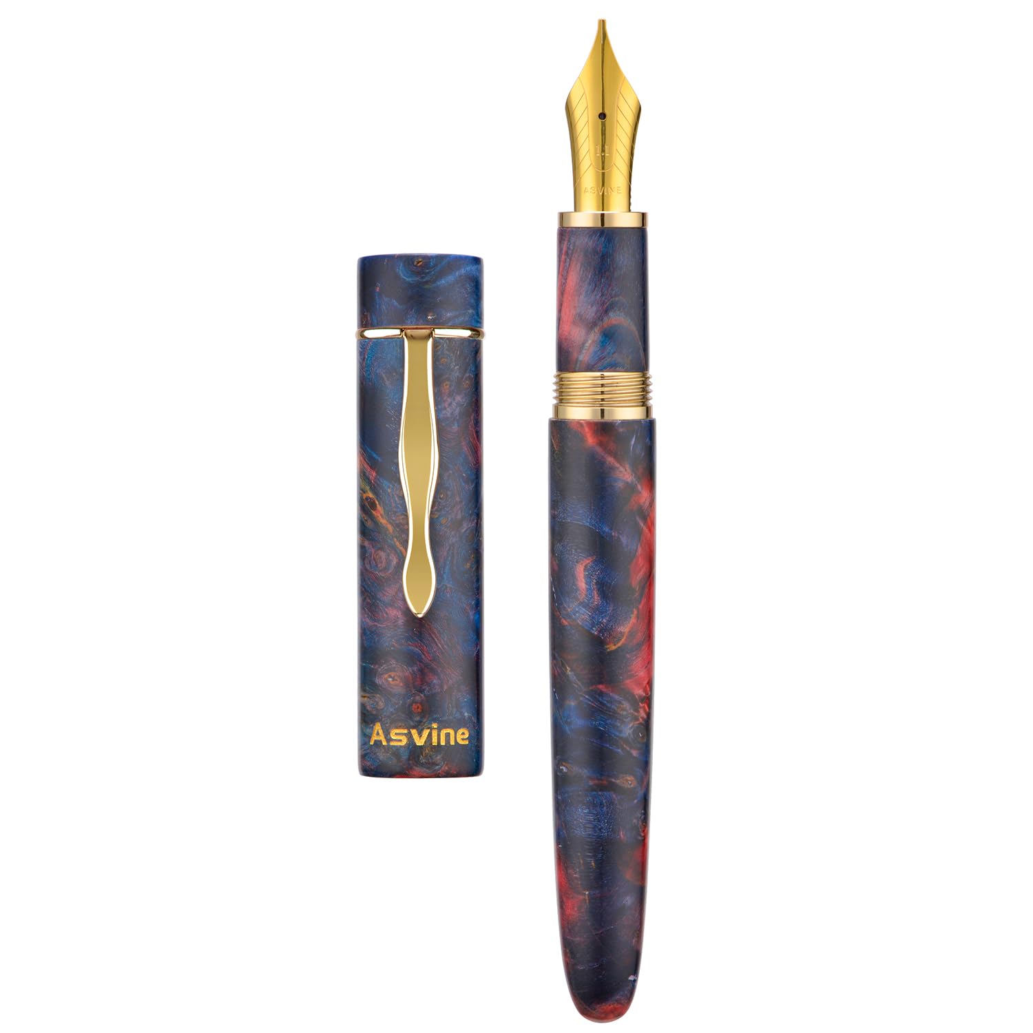 Asvine Stabilized Wood Fountain Pen C2000#8 Medium Nib Large Handcraft Unique Pattern Pen Converter Pen Box Collection Set - Sunset