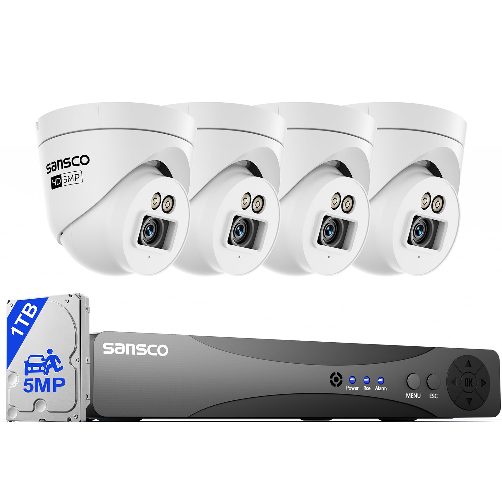 SANSCO 3K Color Night Vision, Audio Recording, Wired 8CH CCTV Camera System