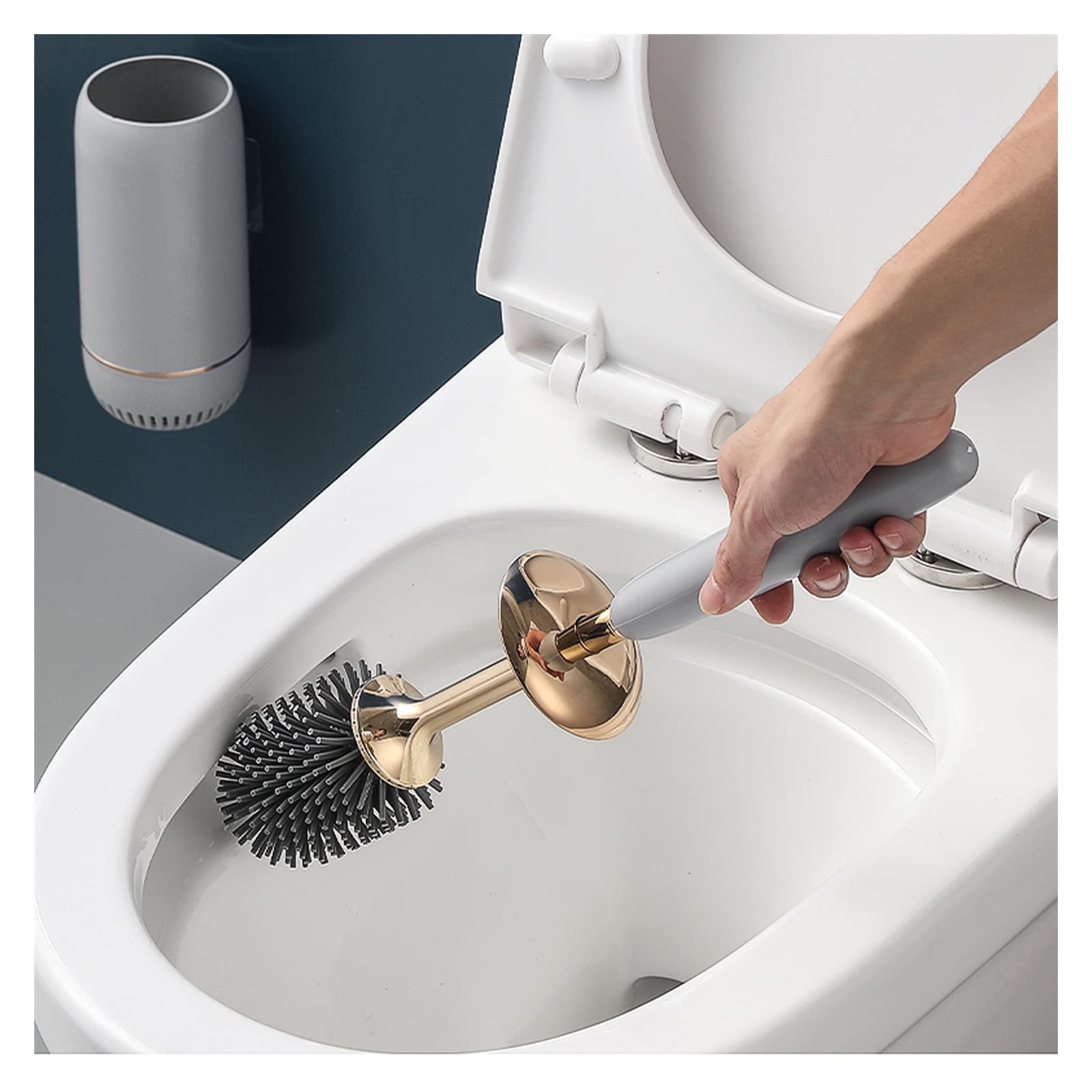 Limpiador de baño con soporte para ahorro de espacio, mango ergonómico EasytoClean, diseño sin ángulo muerto para una higiene eficiente