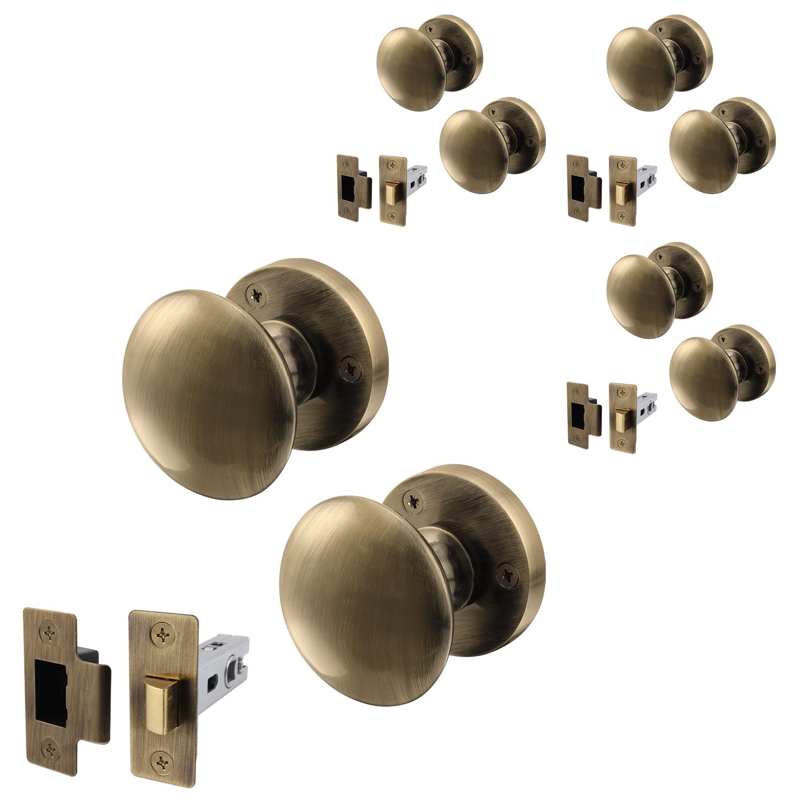 EAI Antique Brass Door Knob Set - 4 Pairs of Victorian Mortice Knobs (55mm) & Latch (76mm) for Internal Doors