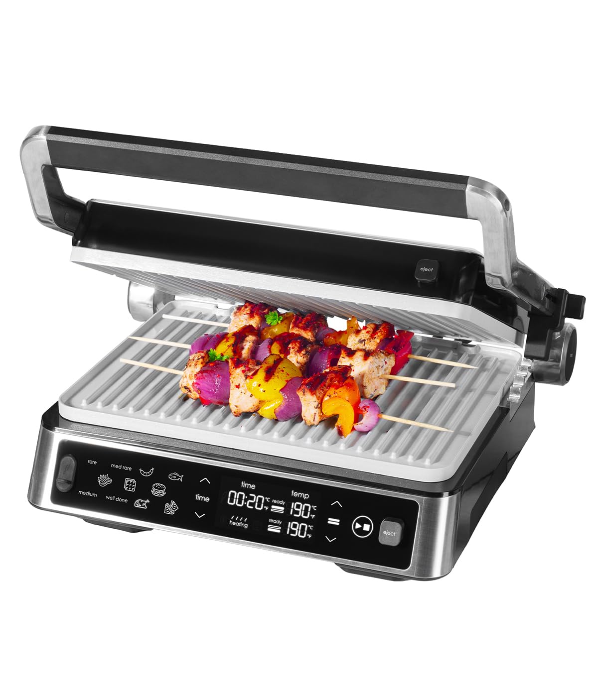 Genius Chef Kontaktgrill, Elektrogrill Edelstahl für Sandwiches Steak, abnehmbare Grillplatten, Sandwichtoaster, inkl. 2 Grillplatten, Set 6- tlg, Grau