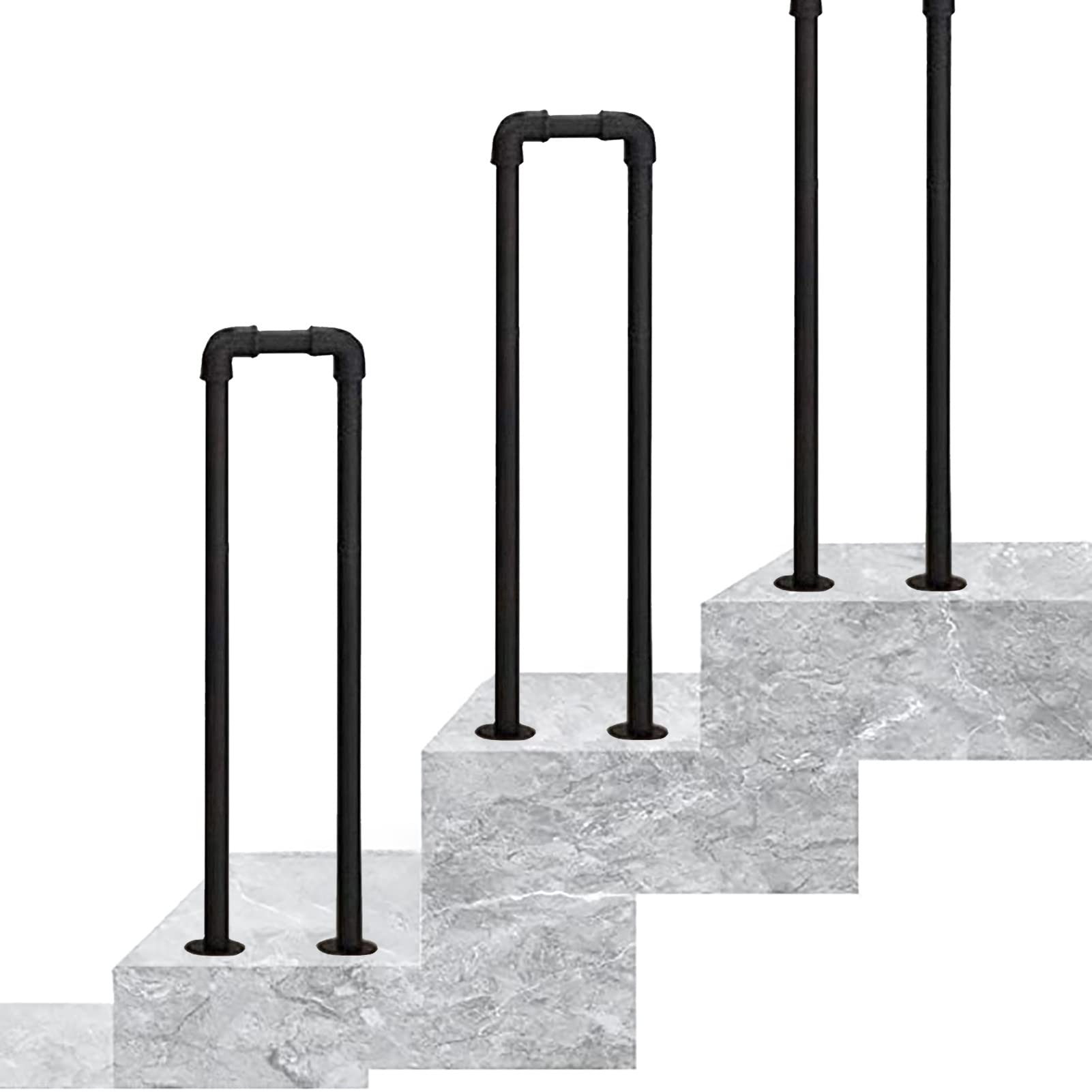 KHLMSRXJ Matte Black Stair Handrails, Transitional Handrail Fits 1 Step Metal Handrail Picket for Outdoor Steps and Indoor Stairs - U-Type Stair Railings for Porch Garden/2.8Ft/85Cm