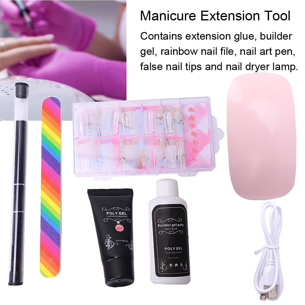 Set di strumenti per nail art con lampada essiccatrice, colla per extension e gel modellante; kit completo per manicure su unghie naturali o artificiali, incluso lima arcobaleno e (Rosa)