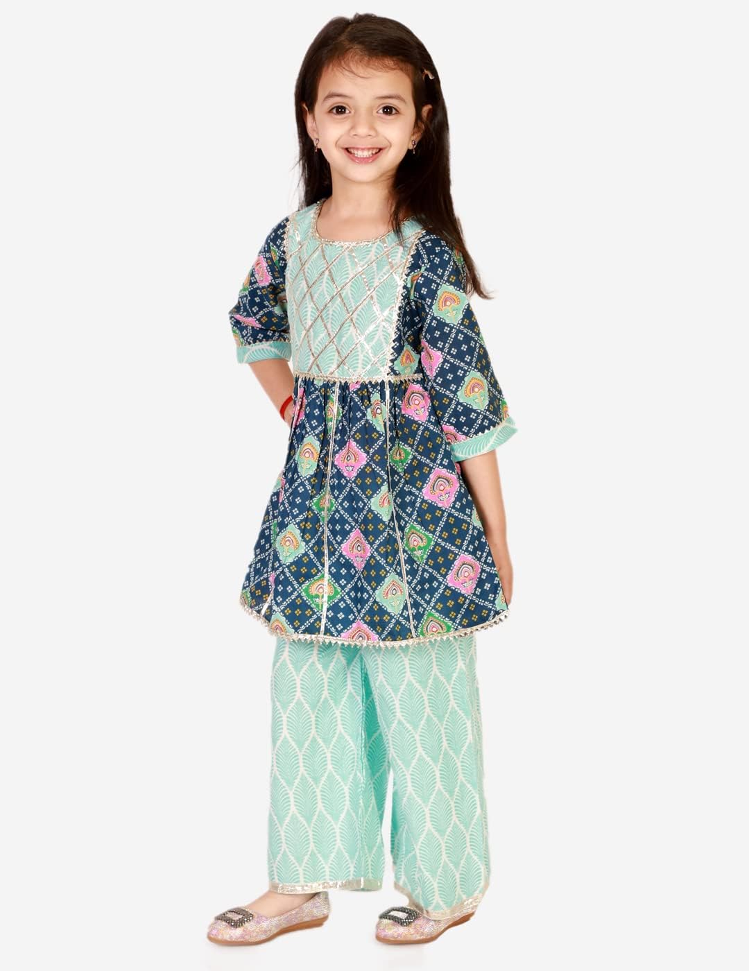 Superminis Baby Girls Cotton Printed Kurti with Gota Work and Straight Palazzo