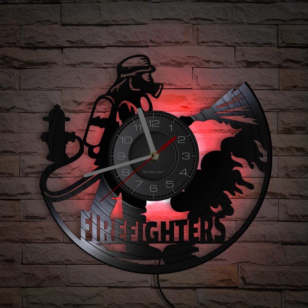 Smotly With Light Vinyl Wall Clock, Firefighter Extinguishing Themed With Led Night Light Function Is A Home Decor Silent Wall Clock Gift. (With Light)