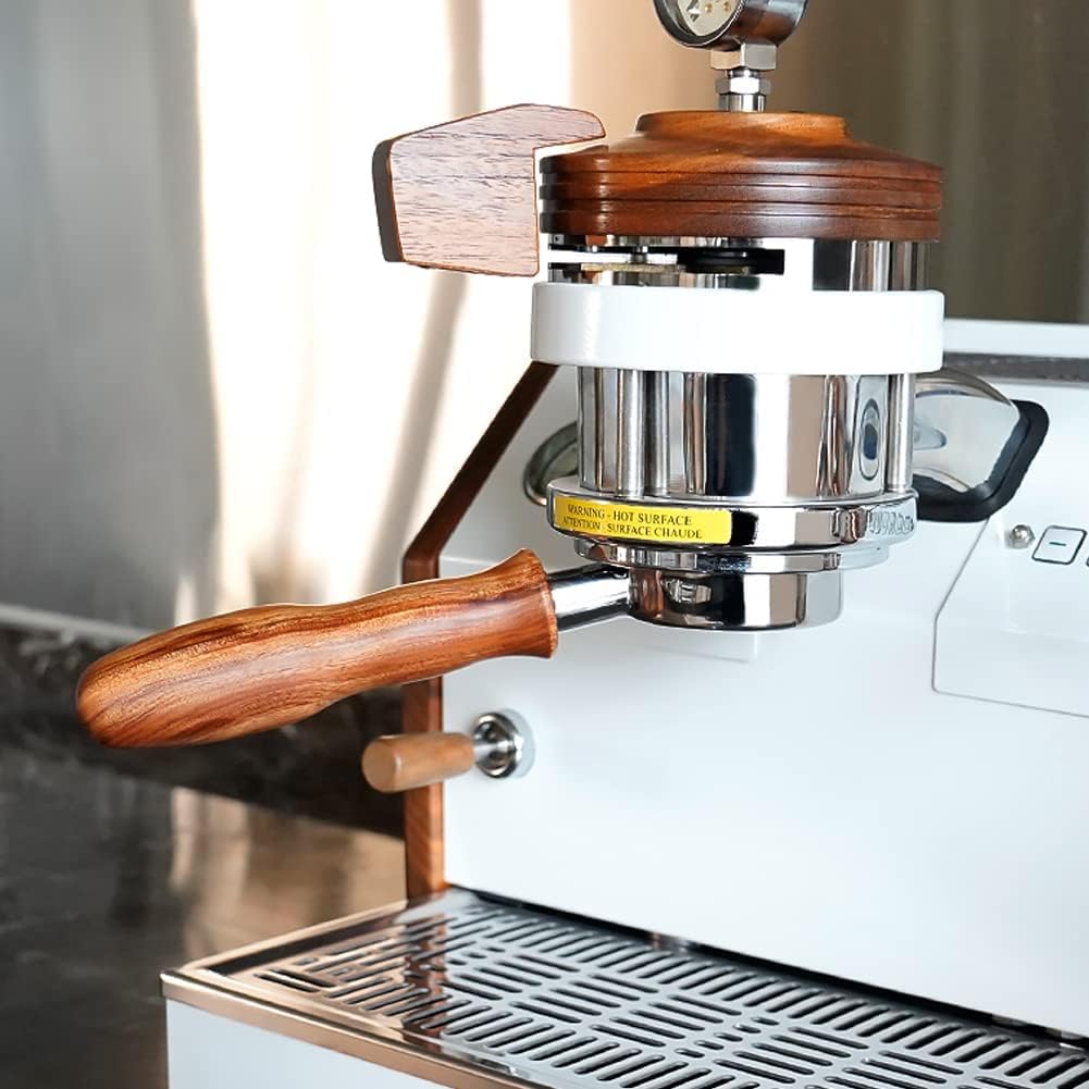 CAPFEI Portafiltro sin fondo de 58 mm con 2 ojales para cabezal de preparación E61, mango de madera
