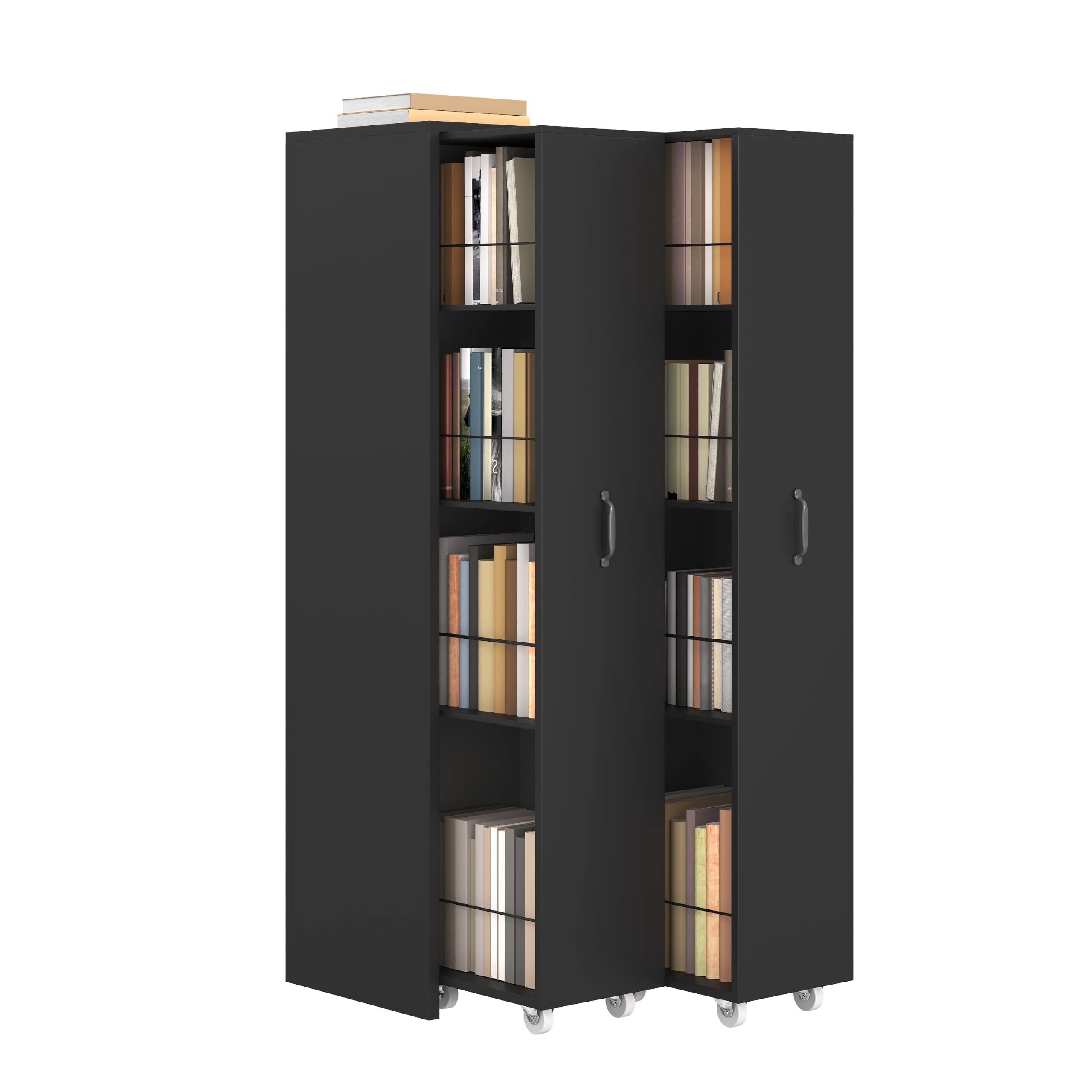 Azkoeesy Libreria a 4 Ripiano Estraibile con Ruote, 52x41x158 cm, Struttura Reversibile in MDF Resistente, Mobile Multifunzionale adatto per Bagno, Cucina e Soggiorno, Nero