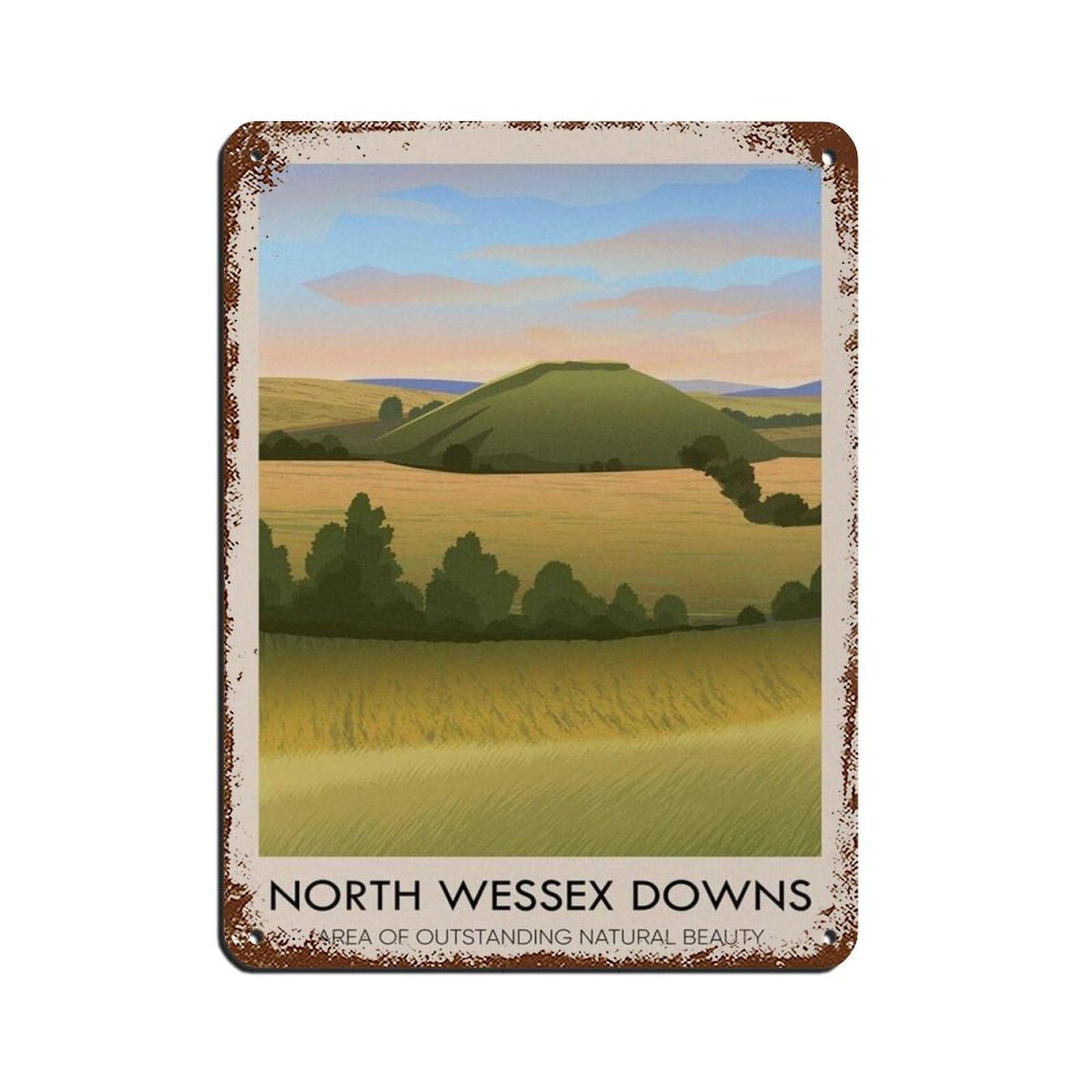 Lxwnze 30L X 40W Cm North Wessex Downs Aonb Poster Tin Sign Vintage Metal Pub Club Cafe Bar Home Wall Art Decoration Poster Retro 12X16inch(30X40cm)