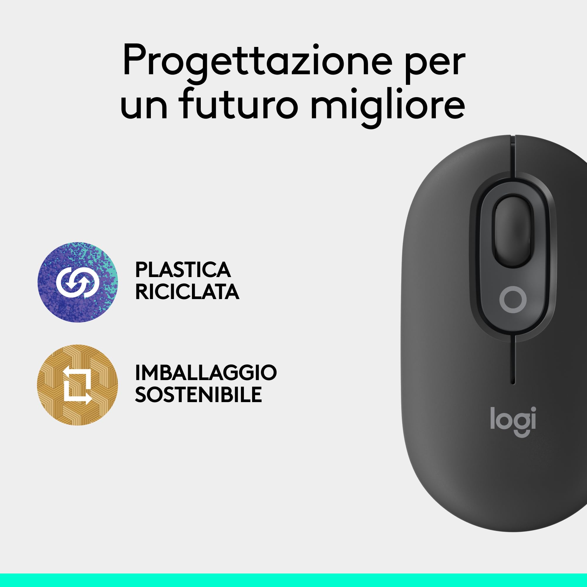 Logitech POP Mouse, mouse wireless Bluetooth compatto e portatile con pulsanti programmabili e clic discreti, Easy-Switch tra un massimo di 3 dispositivi, laptop, tablet, PC - Graphite