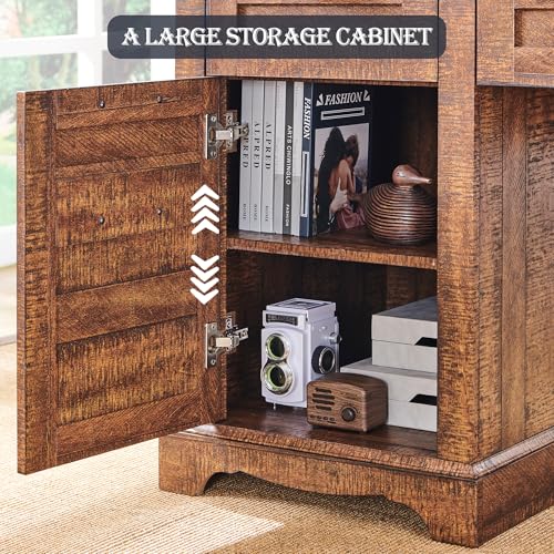 RedLemon 60\" Farmhouse L Shaped Executive Desk with Drawers, Wood Home Office Corner Desk with Charging Station, File Drawer, Storage Cabinet, Rustic Computer Writing Desk (Reclaimed Barnwood) - Thumbnail 5