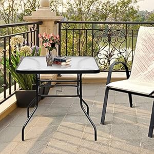 S afstar bistro table outdoor square dining coffee table with umbrella hole tempered glass tabletop outdoor patio pub table for patio garden poolside balcony backyard 32l x 32w x 28h  urban country home decor