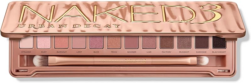 Urban Decay Naked3 Eyeshadow Palette - 12 Rosy Soft Pink Neutral Shadows | Everyday + Soft Glam Eyeshadow Palette, Includes Vegan Eyeshadow Brush, Mauve Brown + Nude Eye Shadows, Vegan, Cruelty-free