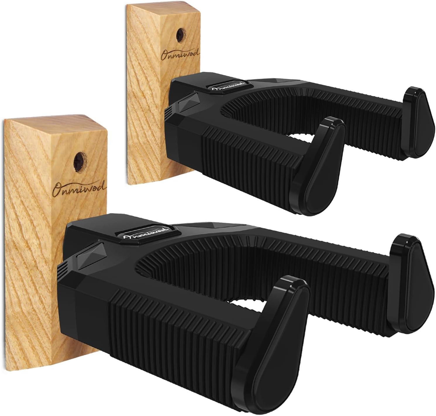 Onmiwod Guitar Wall Mount 2 Pack, Auto Lock Guitar Hanger Ash Hardwood, Guitar Wall Hangers, Guitar Holder Hook Wall Stand for Classical, Acoustic, Electric Guitar, Bass, Ukulele, Gift