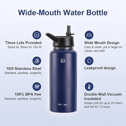 Miniatura 4 de Botella de agua deportiva aislada de acero inoxidable con 3 tapas, regalos para el gimnasio, amantes del aire libre, mantiene las bebidas calientes