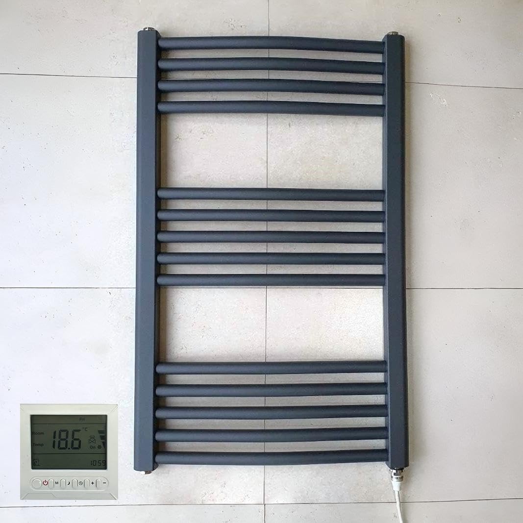 Greened House Anthracite Electric Towel Rail 500mm W x 800mm H + Timer