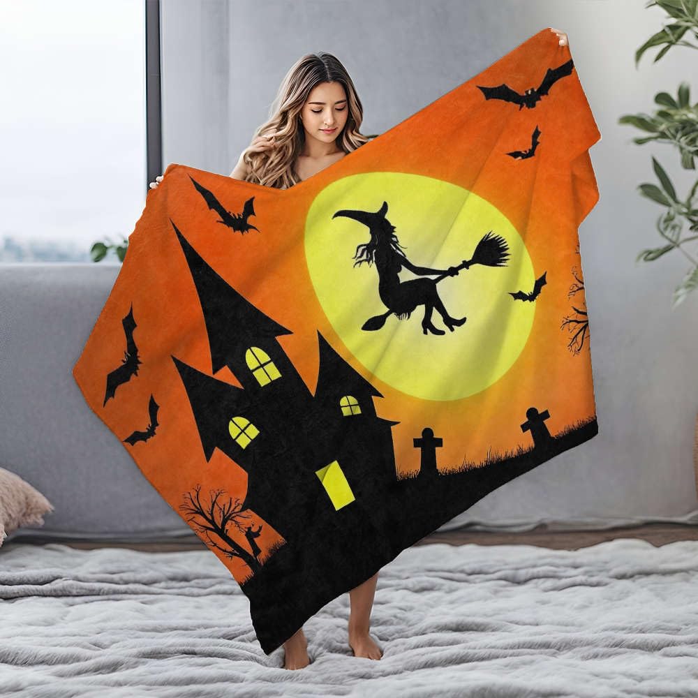 Couverture lit flanelle sorcière lune plaid chaud Halloween