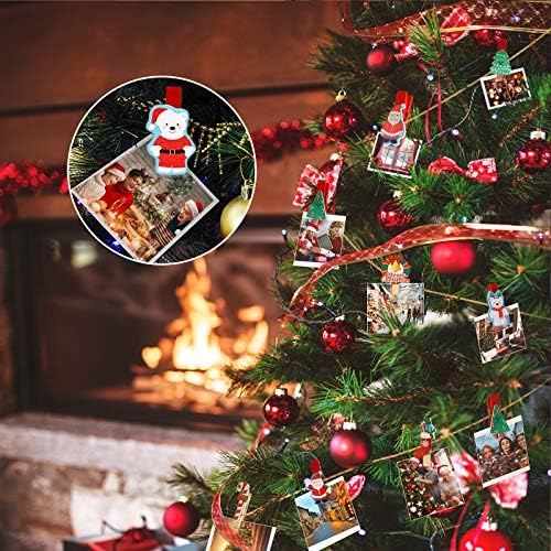 Kiiwah 30Pcs Christmas Wooden Clips, Mini Photo Pegs with Jute String for Card Ornaments Hanging Christmas Tree Wall Decoration