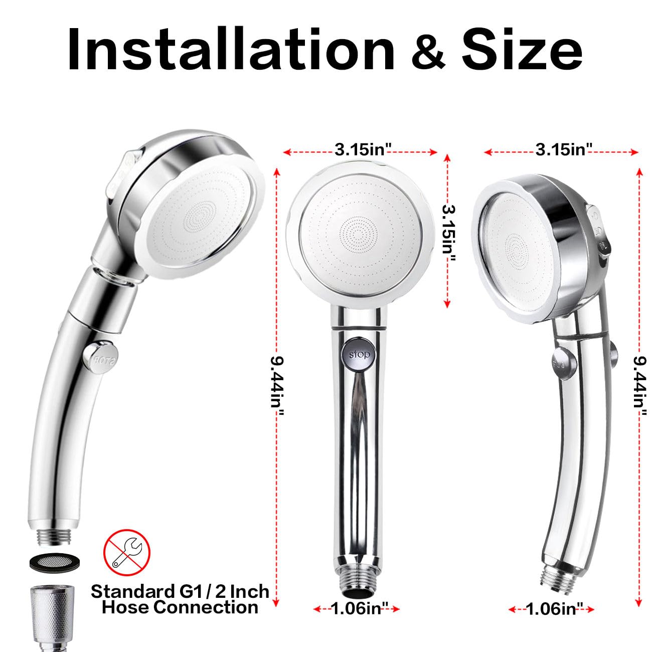 Nosame High Pressure Shower Head, 360° Rotating 4 Spray Settings Water Saving Powerful Handheld Showerhead with On Off Switch for Dry Hair, Skin