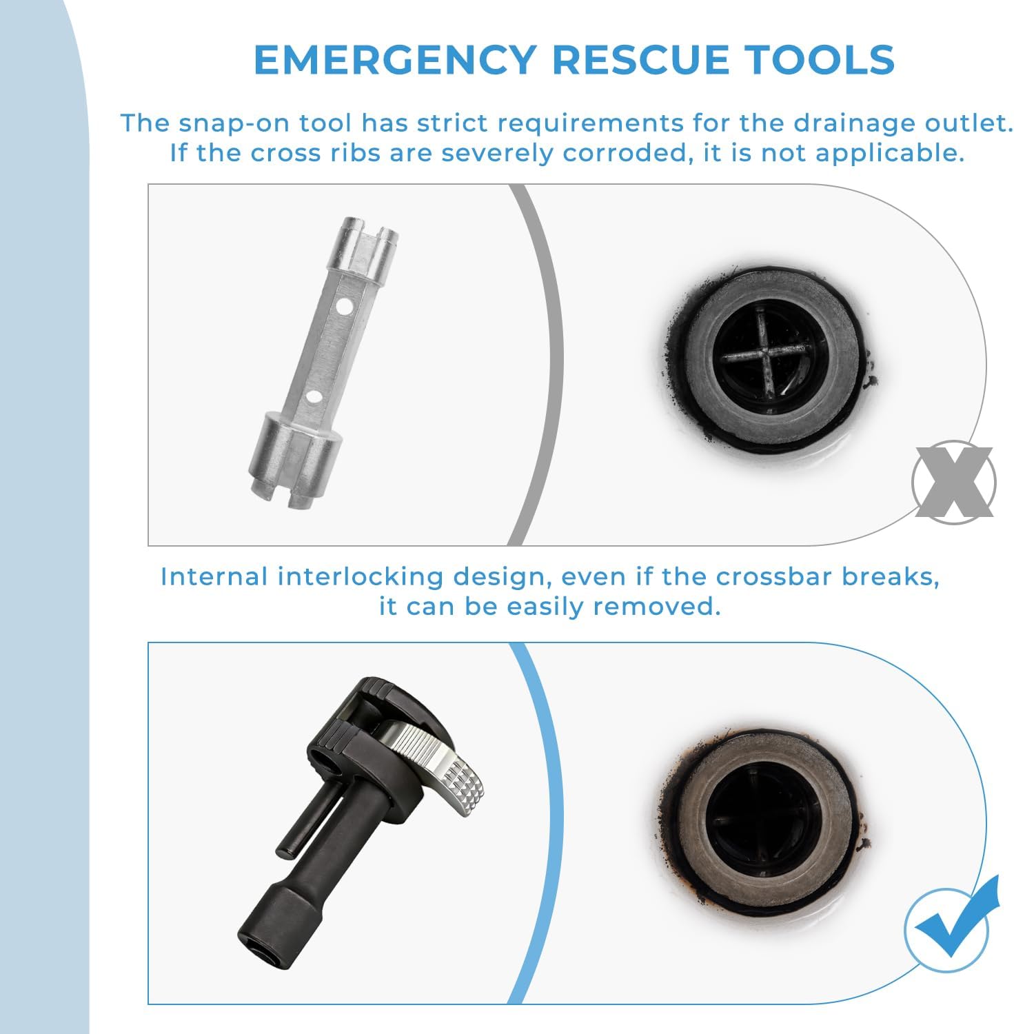 Tub drain removal tool, Remove the damaged, corroded or rusted drainage extractor, applicable to 3/8-inch ratchet wrench - sliver