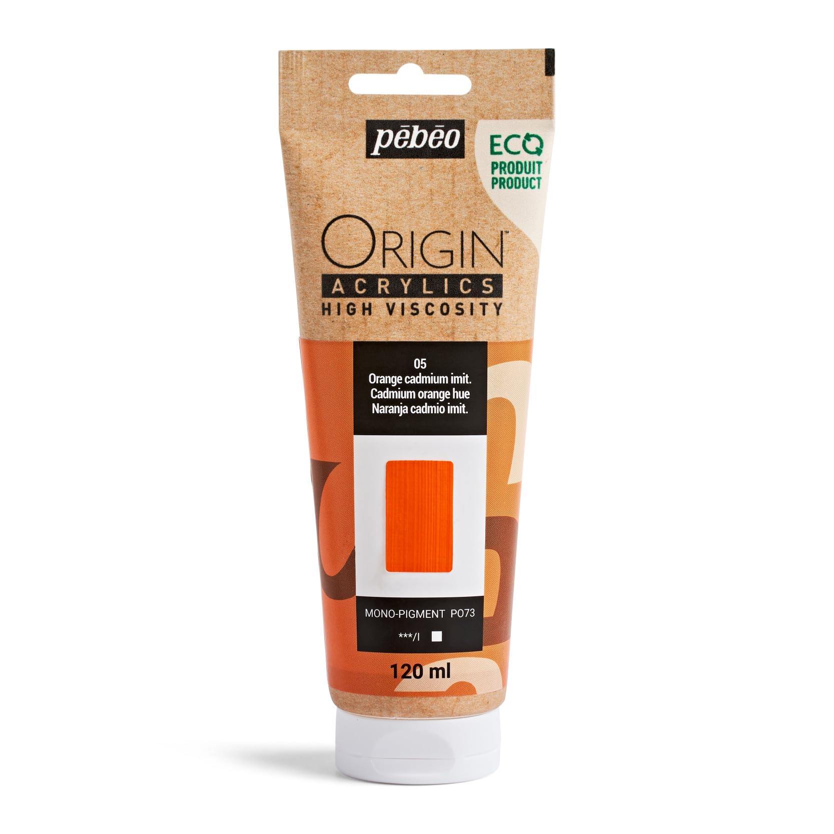 PEBEO - Origin Acrylics 120 ml - Eco-designed Acrylic Paint - High Viscosity - Matt Finish - 100% Recycled Binder - 96% European Raw Materials - Imitation Cadmium Orange — image 1