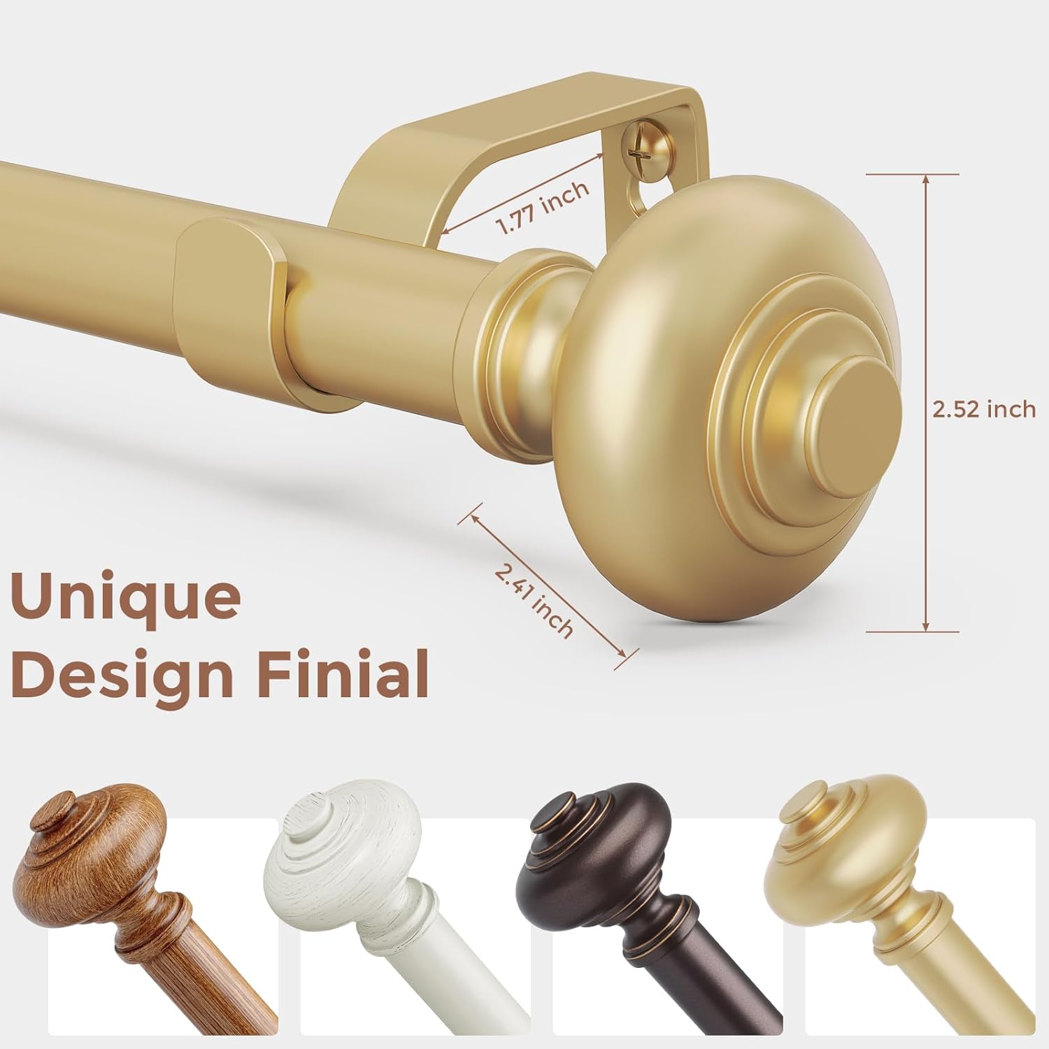 gold curtain rods for windows 48 to 84 inch, decorative heavy duty single-side adjustable 1 inch diameter gold curtain rod, boho vintage rustic metal drapery pole for farmhouse bedroom living room gold 36''-88'' (1 pack)