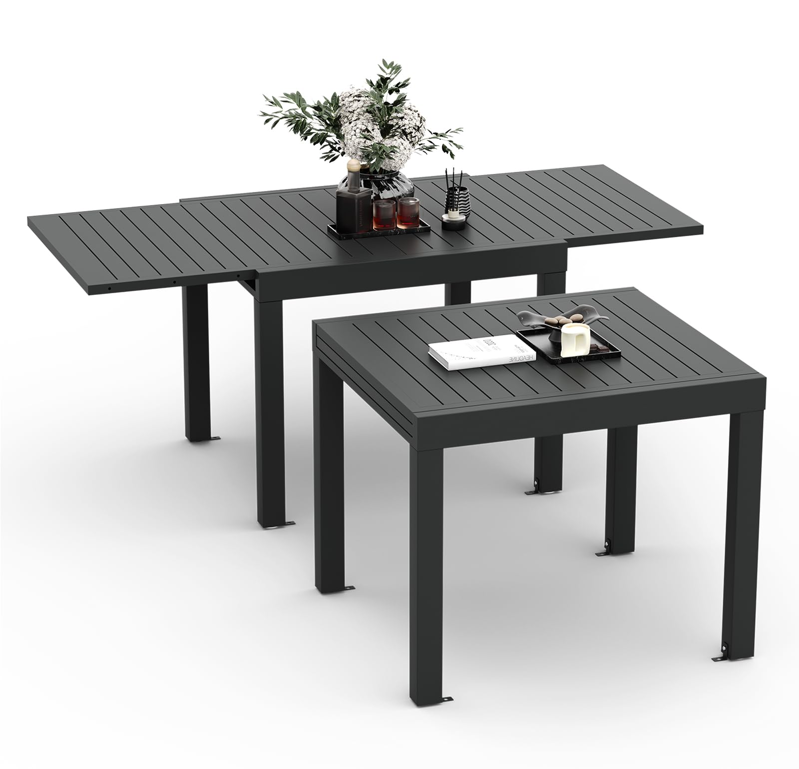 Devoko Esstisch Ausziehbar，80/160 x 75cm Gartentisch Ausziehbars, Aluminium Balkon Ausziehtisc, Gartentisch Wetterfest,ausziehbar auf 160cm, Outdoor Esstisch, Dunkelgrau
