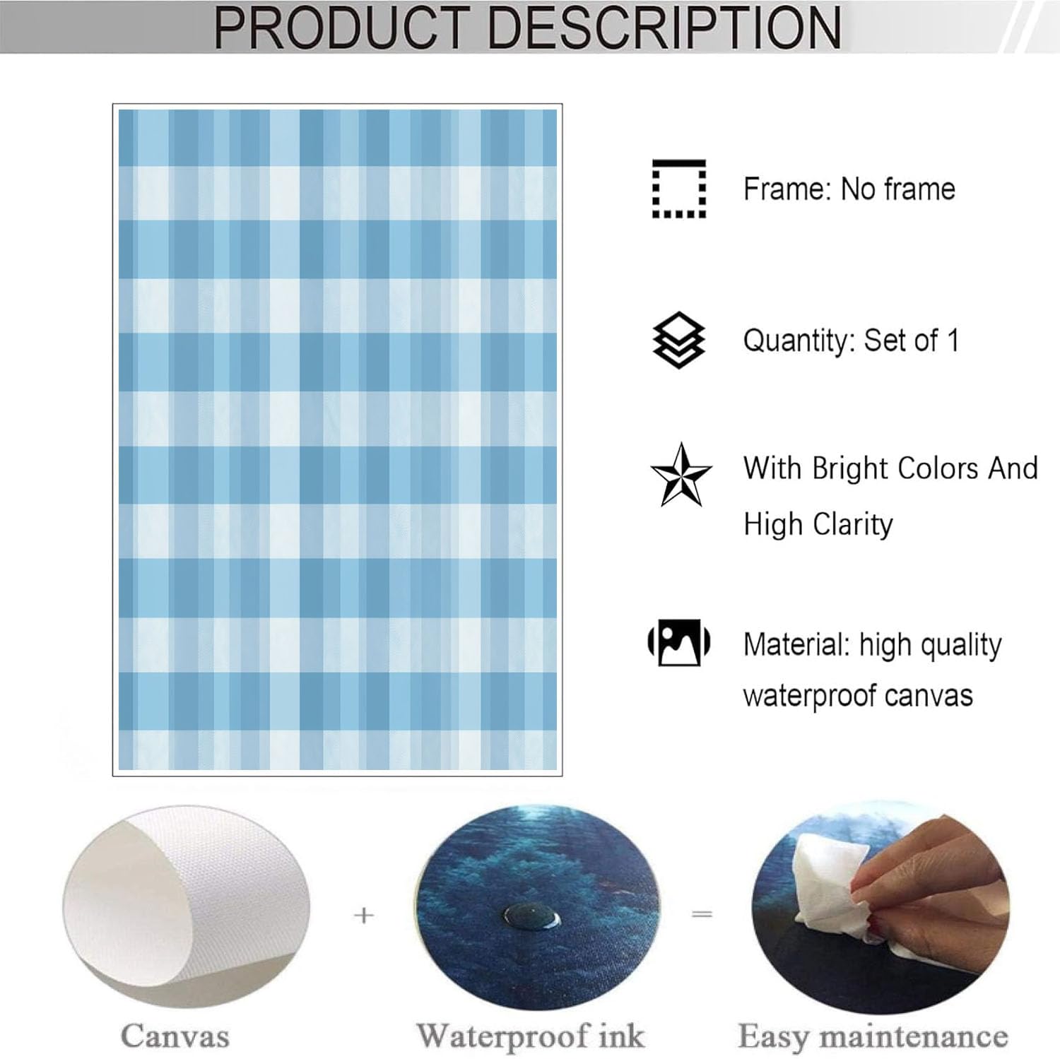 Dipinti Su Tela Scacchiera Sfumata, Poster Da Parete Di Stile Country Geometrico, Quadri Dipinti Su Tela In Blu Bianco Stampe Da Parete Per Soggiorno Decorazione, Senza Cornice, 70X100Cm