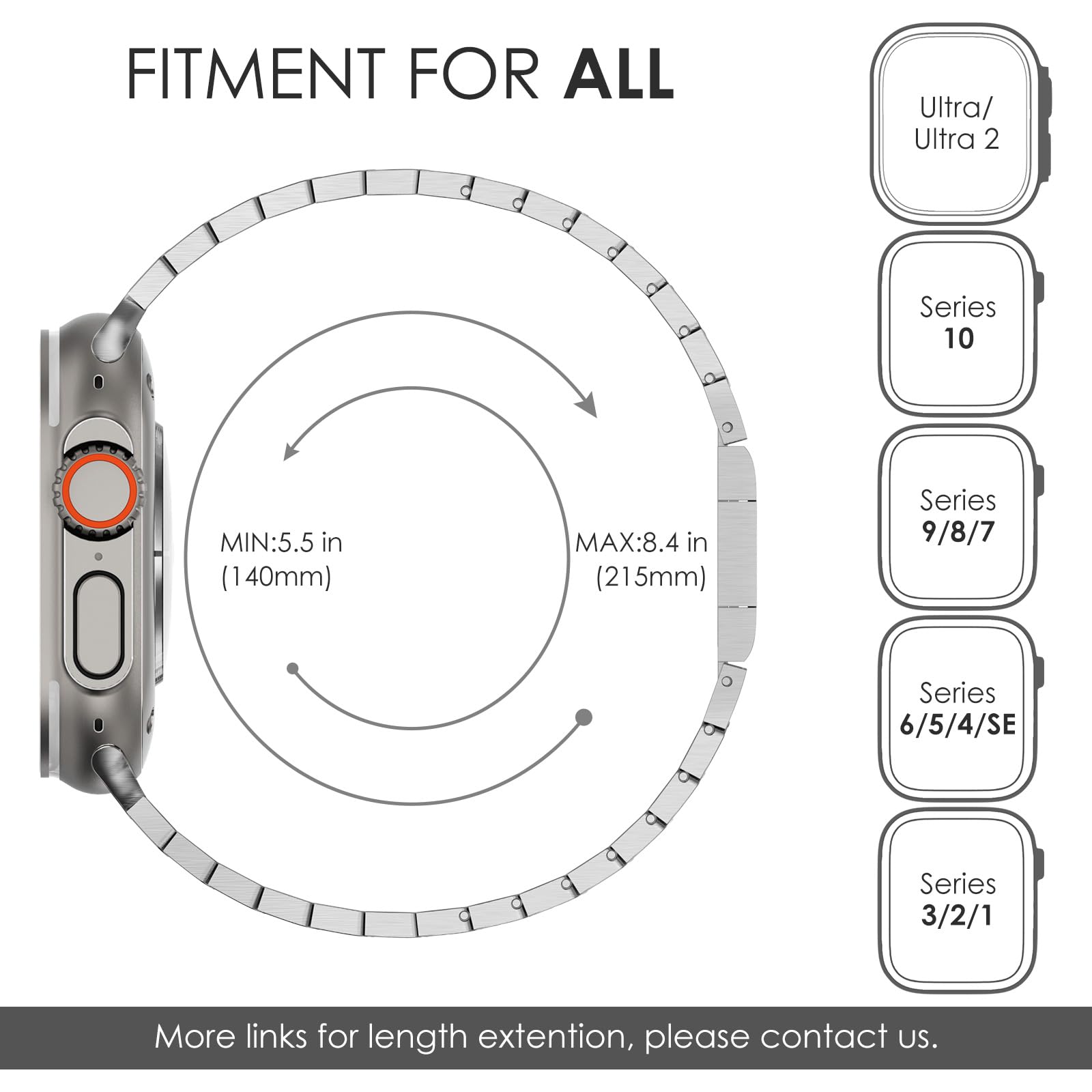 CHANCHY 49mm 46mm 45mm 44mm 42mm(Series 3 2 1) for Apple Watch Strap Stainless Steel links Strap replacement band for iwatch Ultra 3/Ultra 2 1/SE 3 2 1/Series 11 10 9 8 7 6 5 4 3 2 1,Silver - Image 4