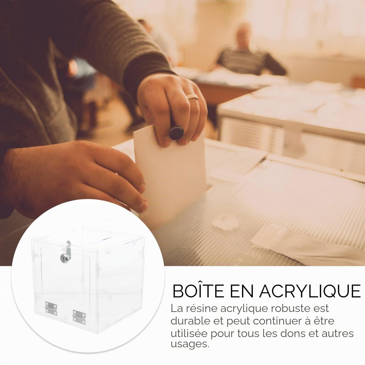 VICASKY Urne en Acrylique pour Bulletins de Vote, Tickets de Tombola, Dons, Cadenas Sécurisé Recommandé, Plastique Transparent, à Assembler, à Poser sur Un Comptoir, pour Bulletins Vote,