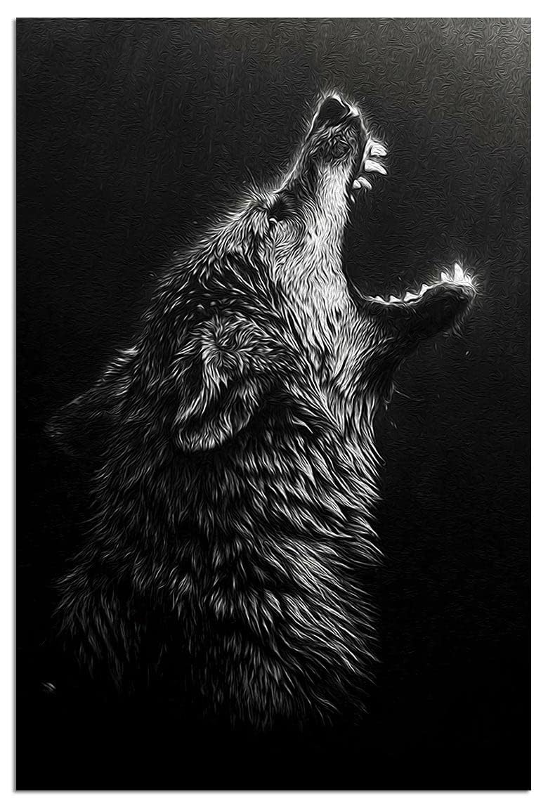 kerneLight Wolf Retro Wall Decor Wolves Poster Black and White Abstract Canvas Wall Art Prints Modern Oil Art Wall Paintings for Living Room Bedroom Home Office Decoration Unframed 12'' x 18''
