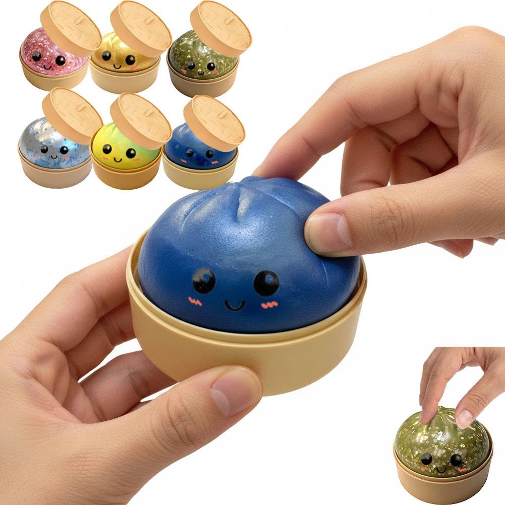 Glitter Dumpling Squishies, 2026 Upgrade Dumpling Squishies Mystery Box, Colorful Dumplings Stress Balls Fidget Sensory Toy, Stocking Stuffers with Food Steamer Stretchy Desk Toys (Clear Pink) — view 3