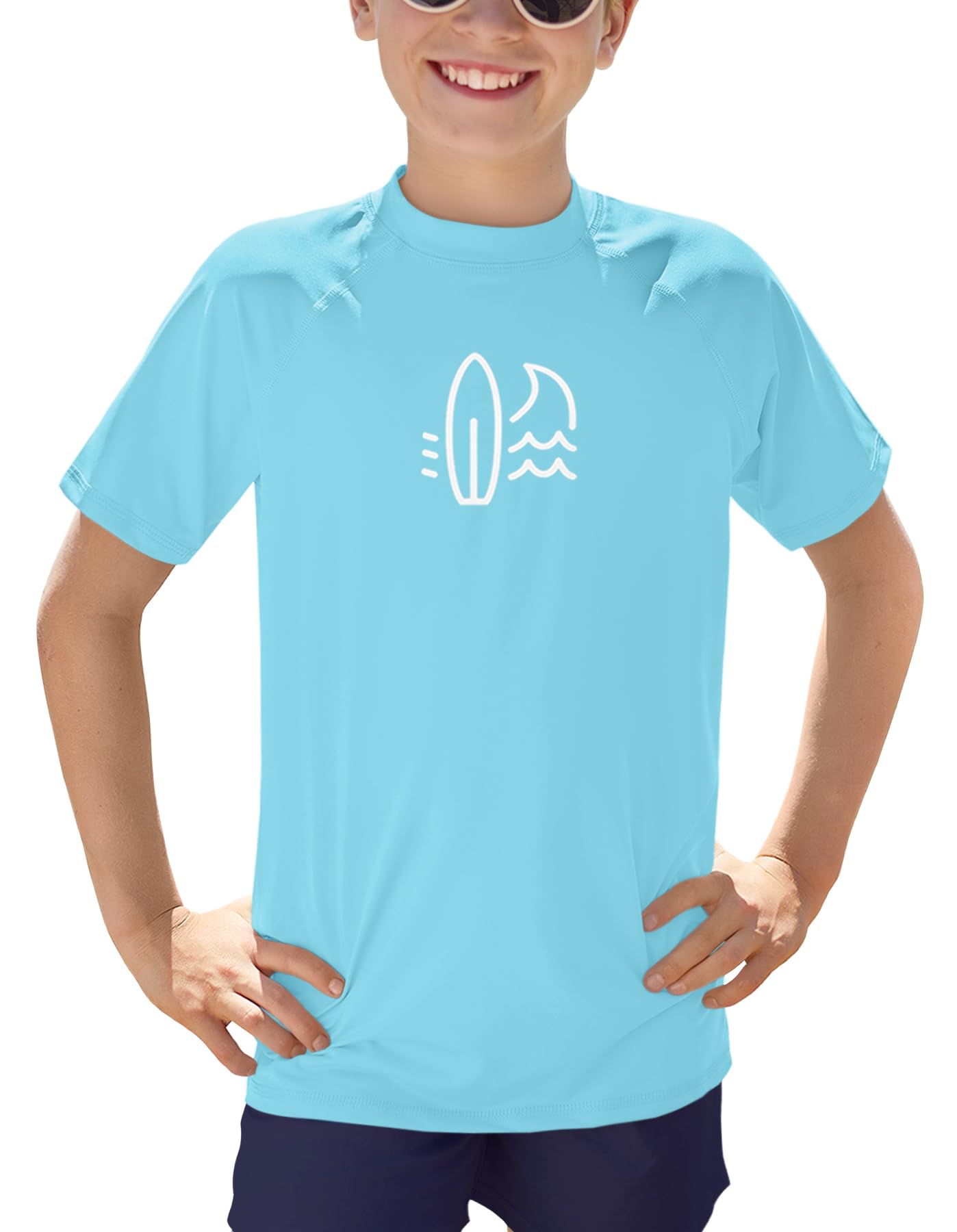 BesserBay Jungen UV Shirt UPF 50+ Kinder Rashguard Kurzarm Rundhals Schwimmshirt Badeshirt 110-160
