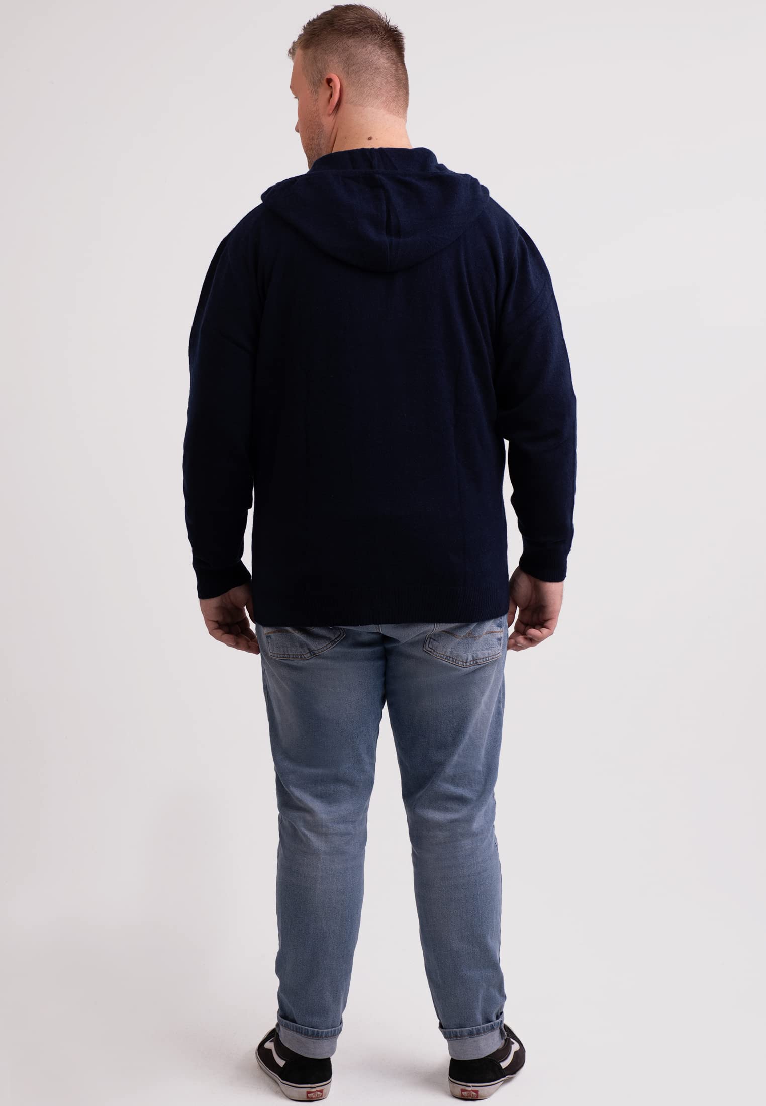 Herren Kapuzenpullover aus 100% Kaschmir in großen Größen | Hoodie mit Reißverschluss 2-fädig in Übergröße