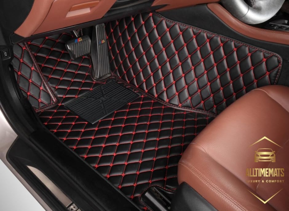Leather Car Mats (Custom Made) (Black/Red Floor Mats)