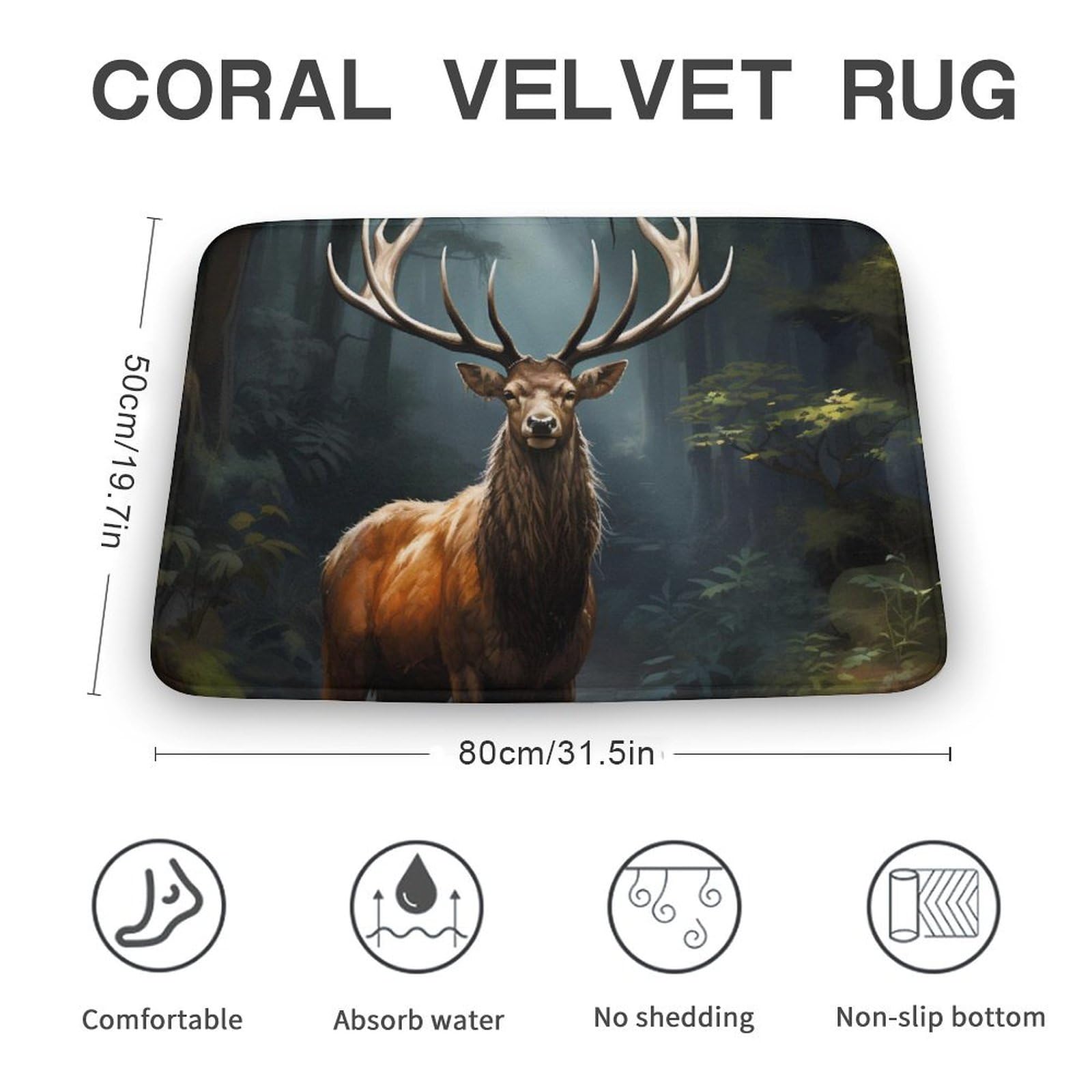 Wildlife Deer Coral Velvet Rugs Non-Slip Bathroom Rugs Soft Kitchen Rug Floor Carpet for Home Decor 19.7